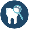 tooth-exam-Icon cartoon icon of magnifying glass looking at a tooth